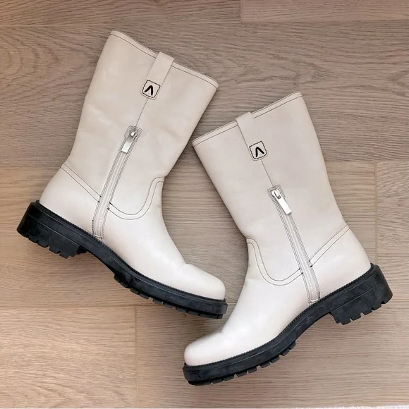 Aquatalia Lilah Leather Mid-Calf Boots Cream 7 - Picture 5 of 15